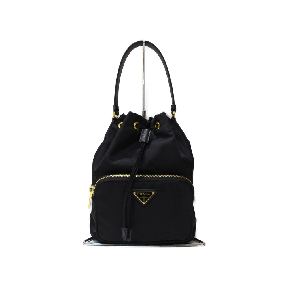 Prada Duetto Bag Drawstring Handbag Shoulder Black Saffiano Leather